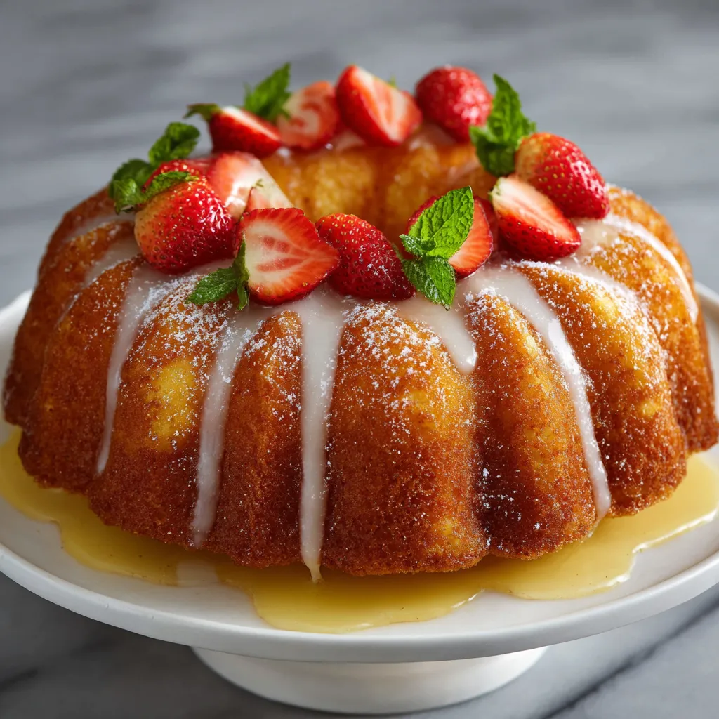 Lemon Bundt Cake with Strawberry Garnish