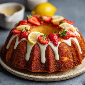 Lemon Bundt Cake with Strawberry Garnish