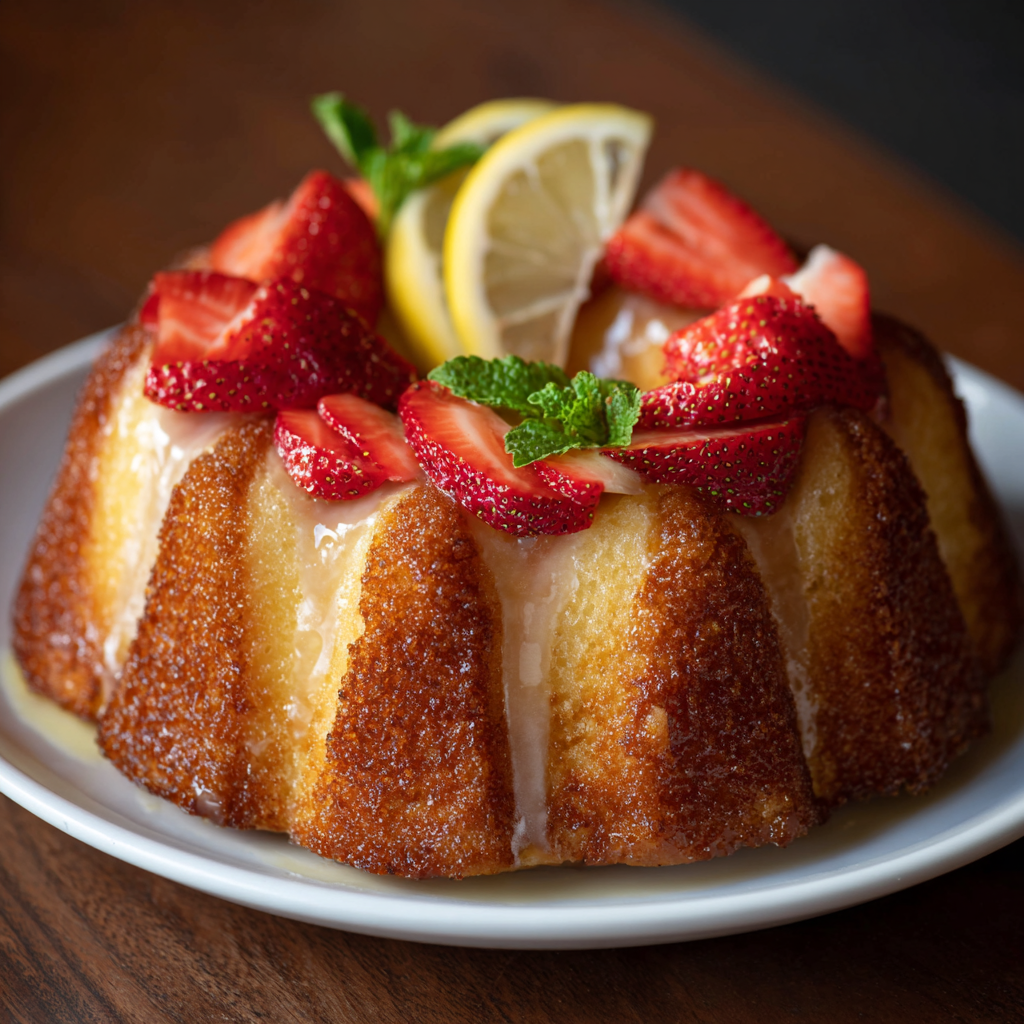 Lemon Bundt Cake with Strawberry Garnish