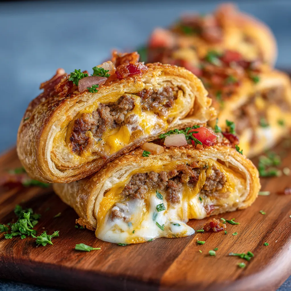 garlic butter bacon cheeseburger rollup