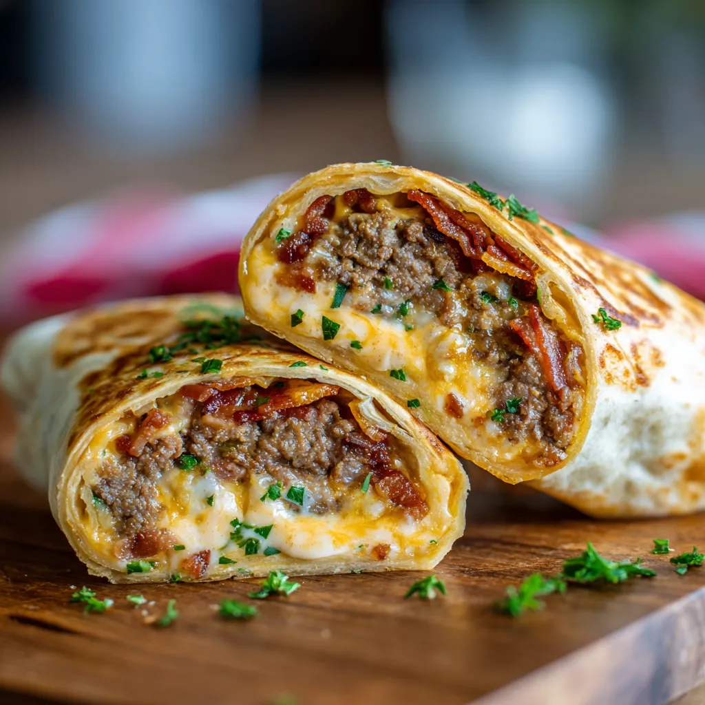 garlic butter bacon cheeseburger rollup