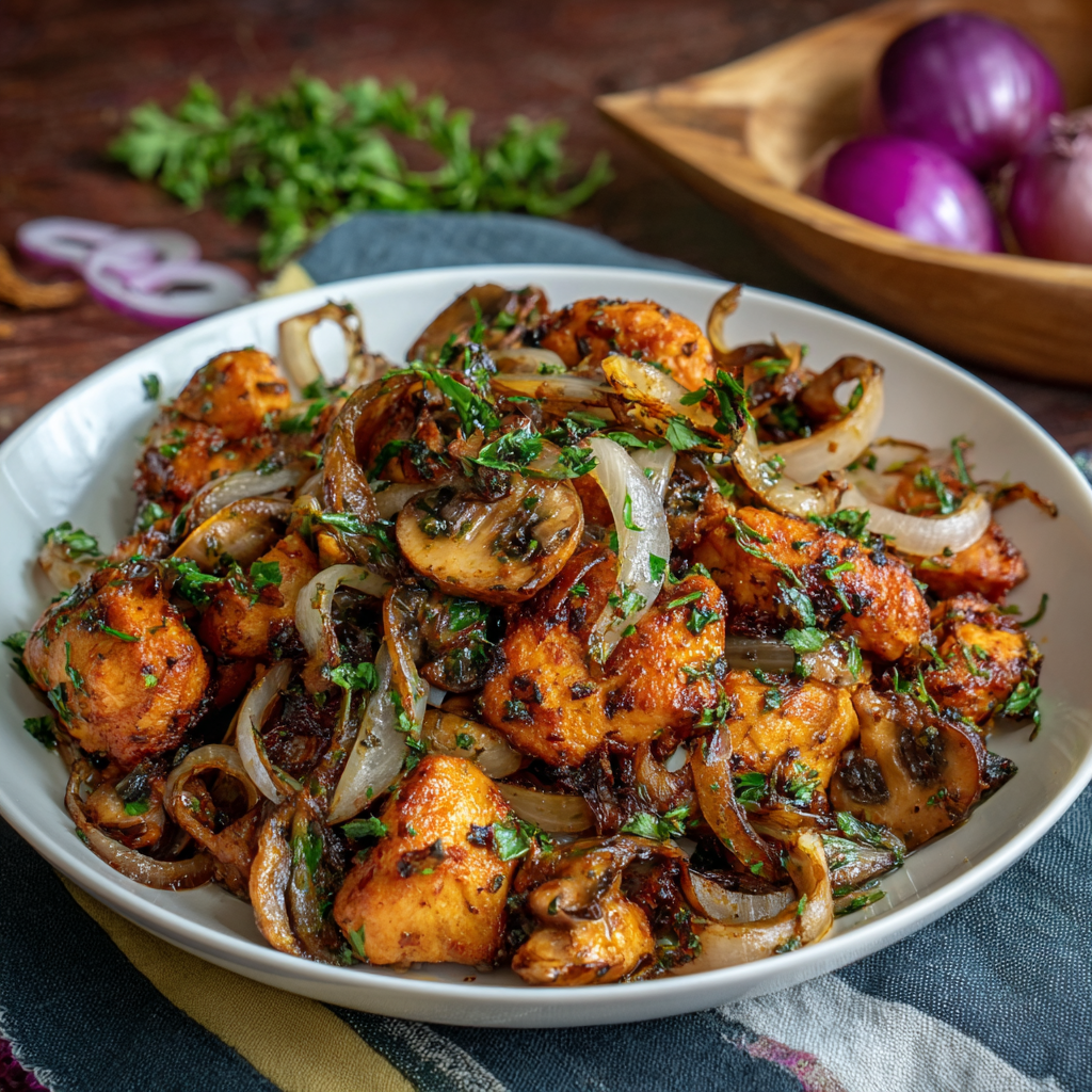 This Chicken Mushroom Onion Recipe is a quick 30-minute meal that’s easy, flavorful, and packed with protein. Perfect for weeknight dinners or meal prep!
