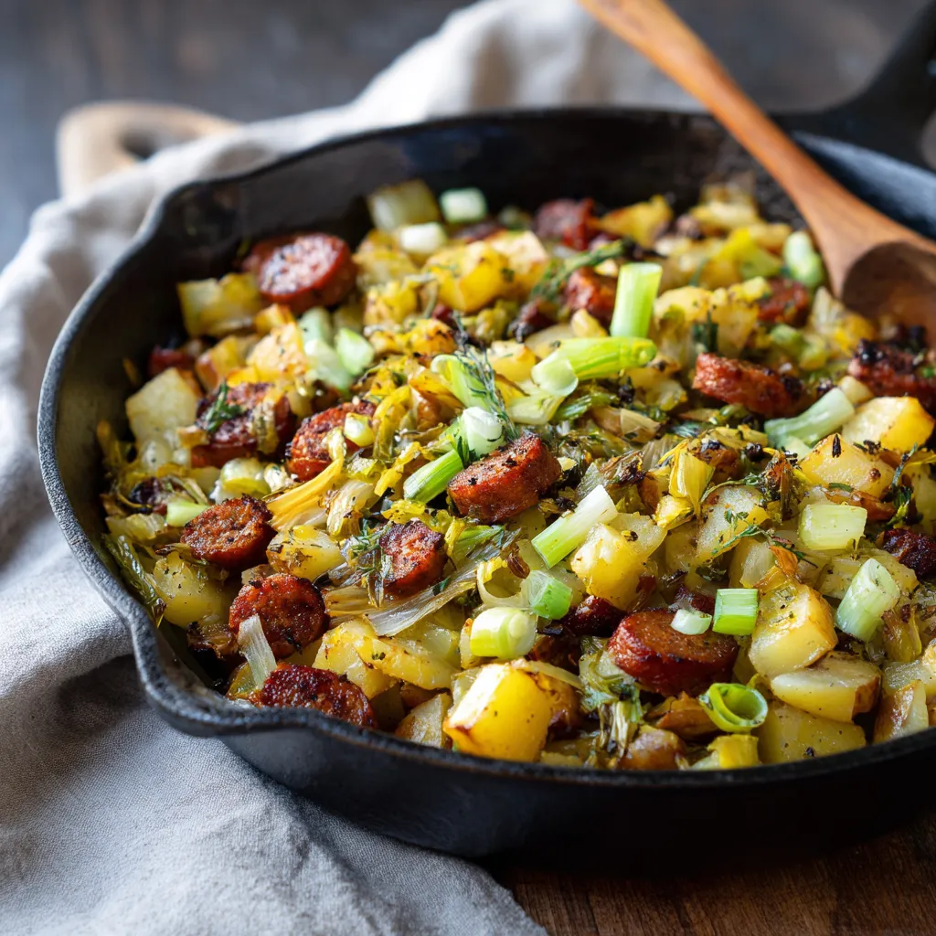 sausage potato leek dijon mustard hash recipe