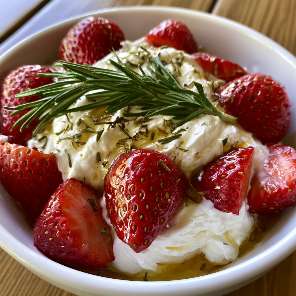 Strawberries with Honey Rosemary Whipped Cream Recipe