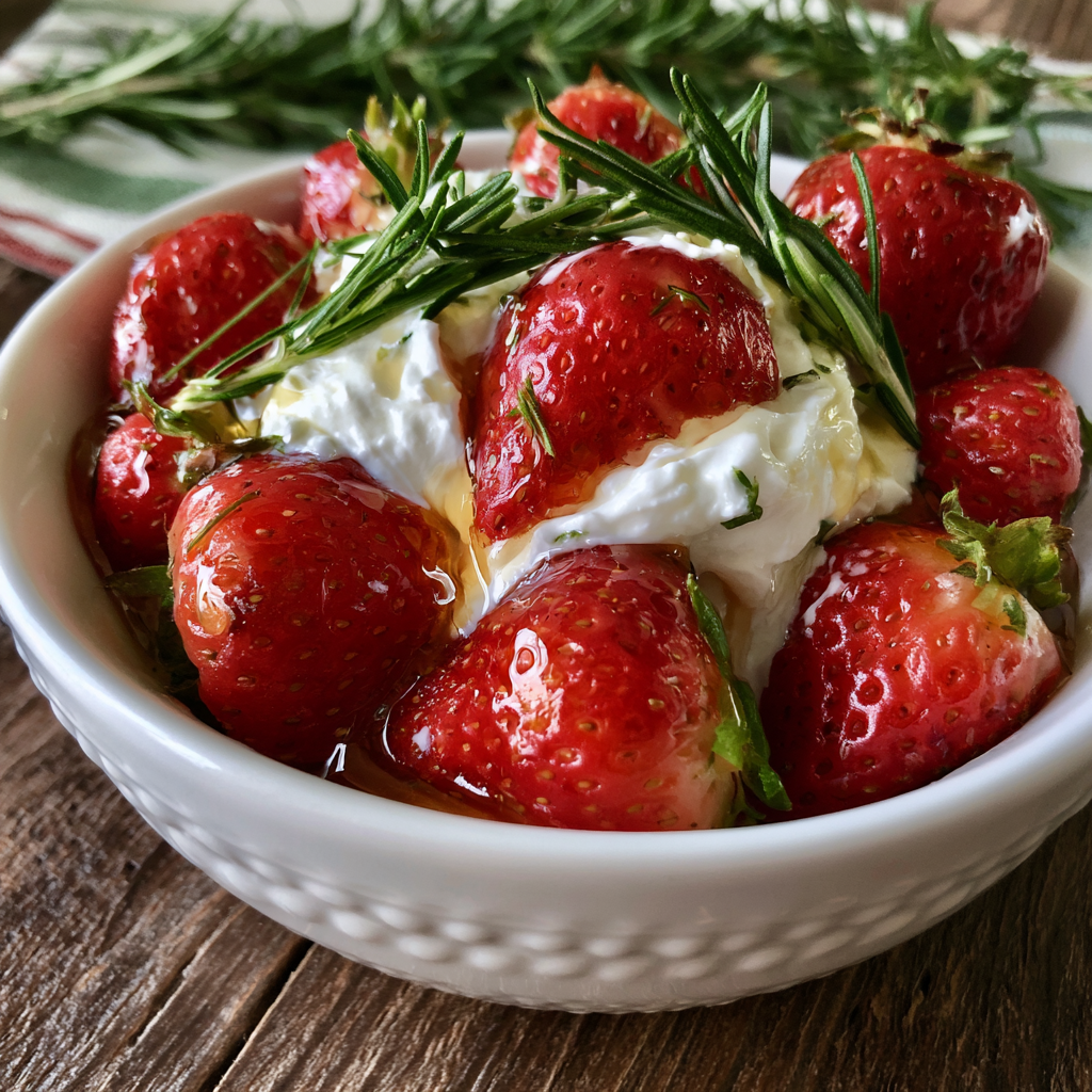 Strawberries with Honey Rosemary Whipped Cream Recipe