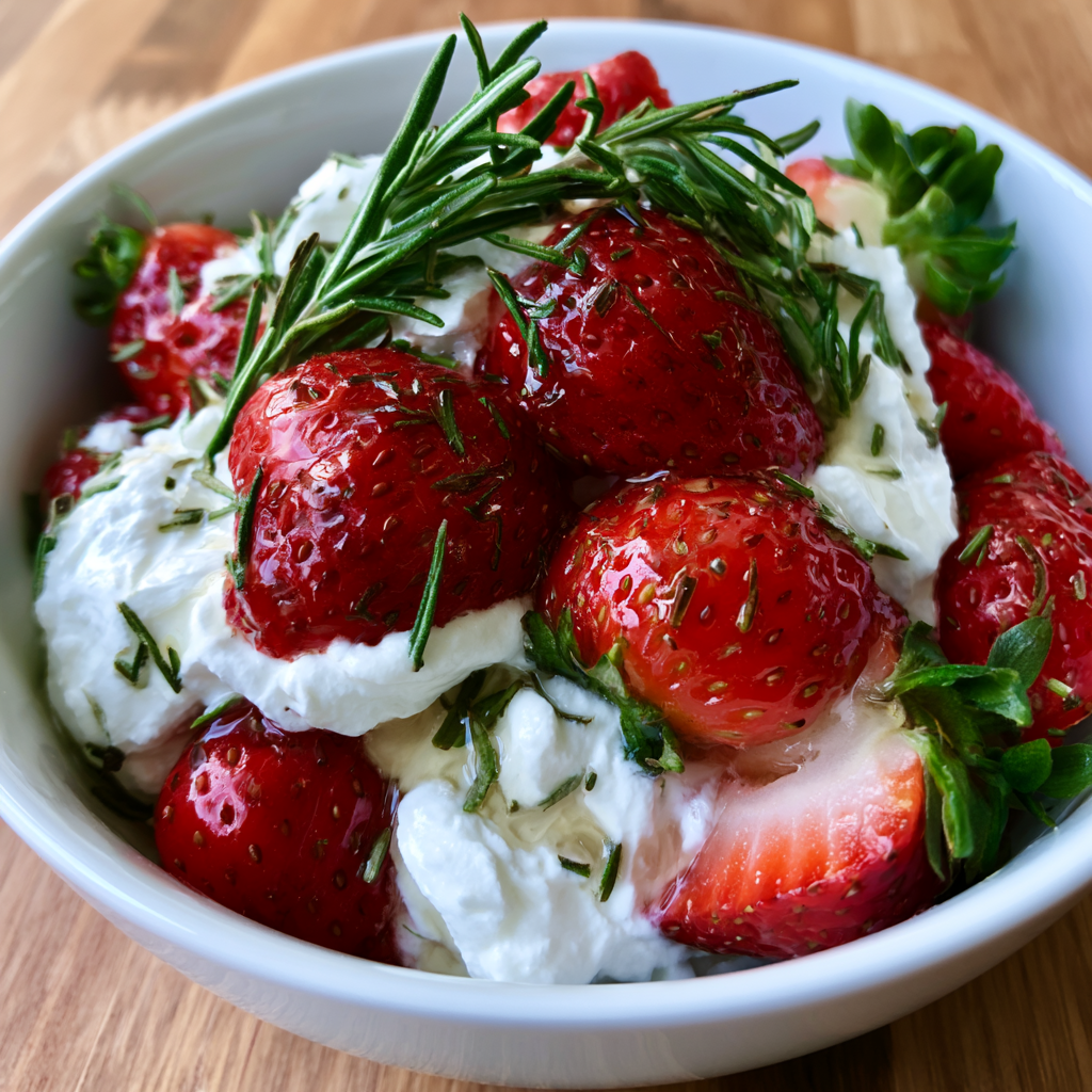 Strawberries with Honey Rosemary Whipped Cream Recipe
