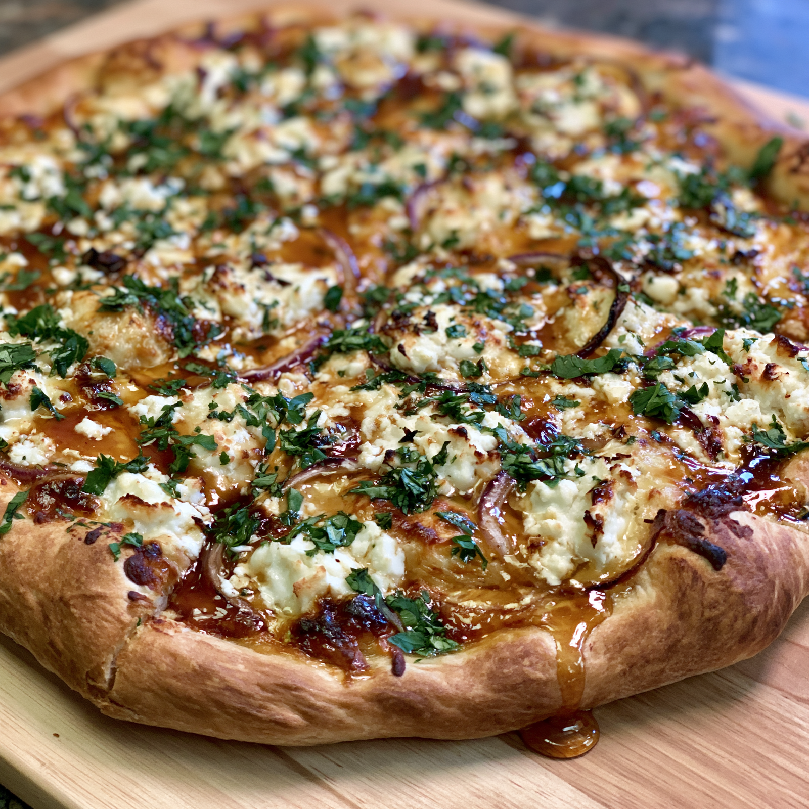 Honey goat cheese pizza