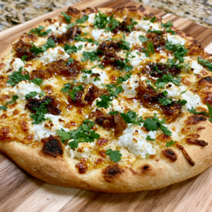 Honey goat cheese pizza