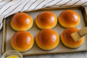 Brush with melted butter immediately after removing from the oven for extra softness and shine. Let cool for 5–10 minutes before serving warm.