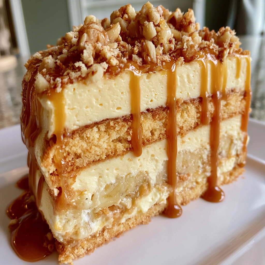 Caramel Banana Cream Mousse Cake