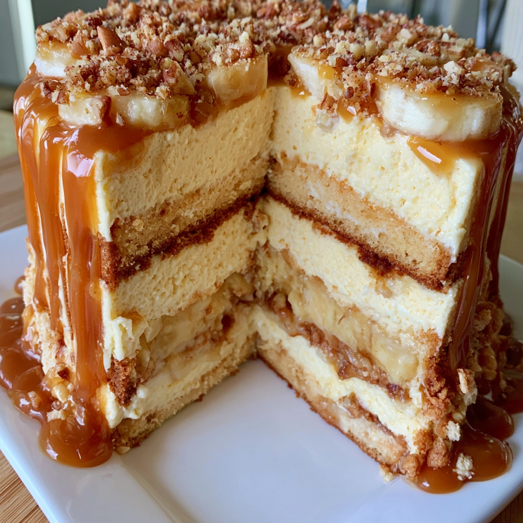 Caramel Banana Cream Mousse Cake