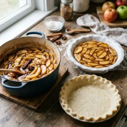 Homemade apple pie filling prepared for freezing