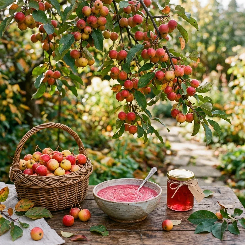 Fresh crabapples with crabapple sauce and jelly