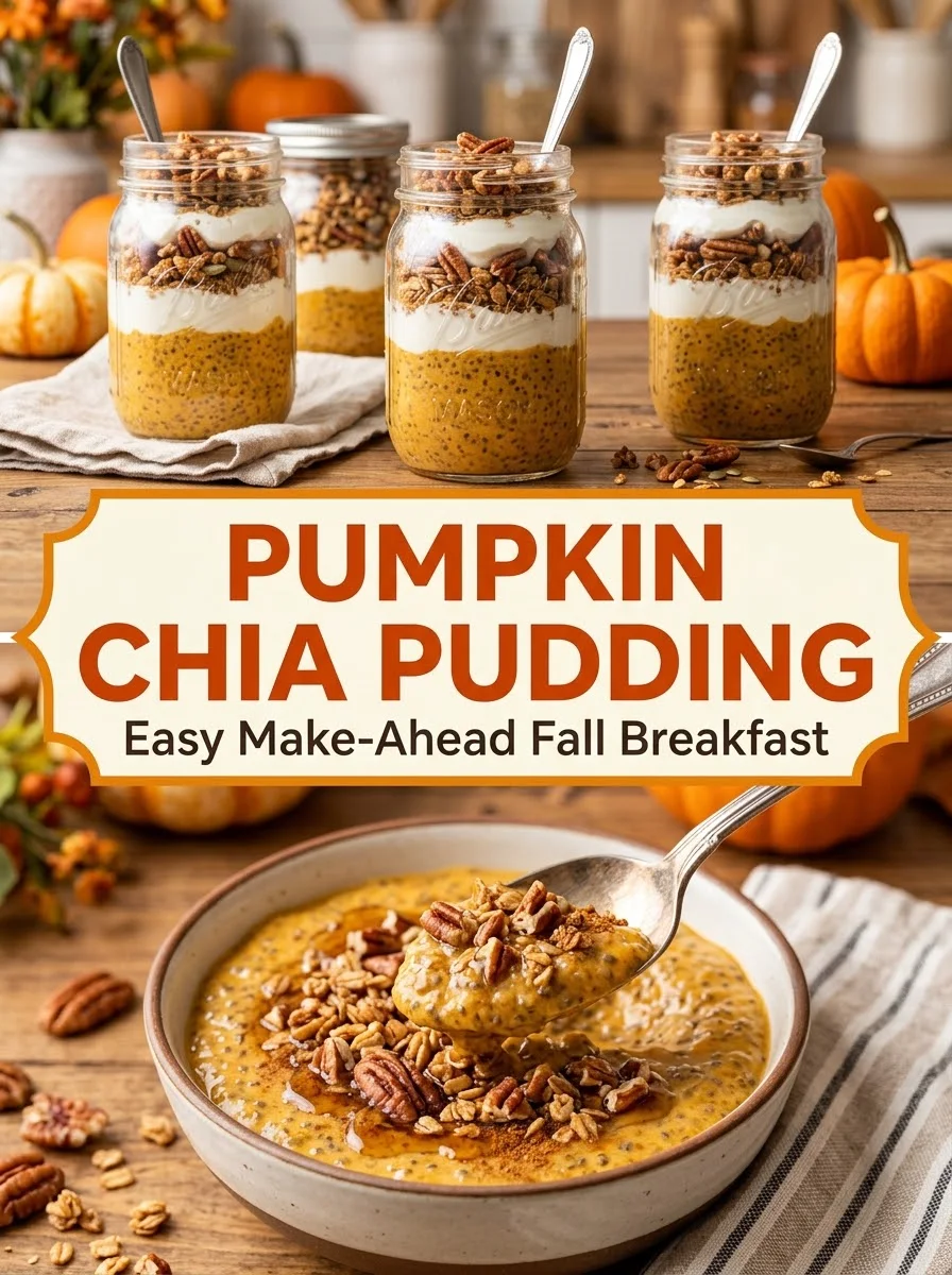 Easy make-ahead pumpkin chia pudding breakfast jars with yogurt and granola