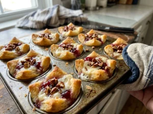 Golden baked cranberry brie bites fresh from the oven