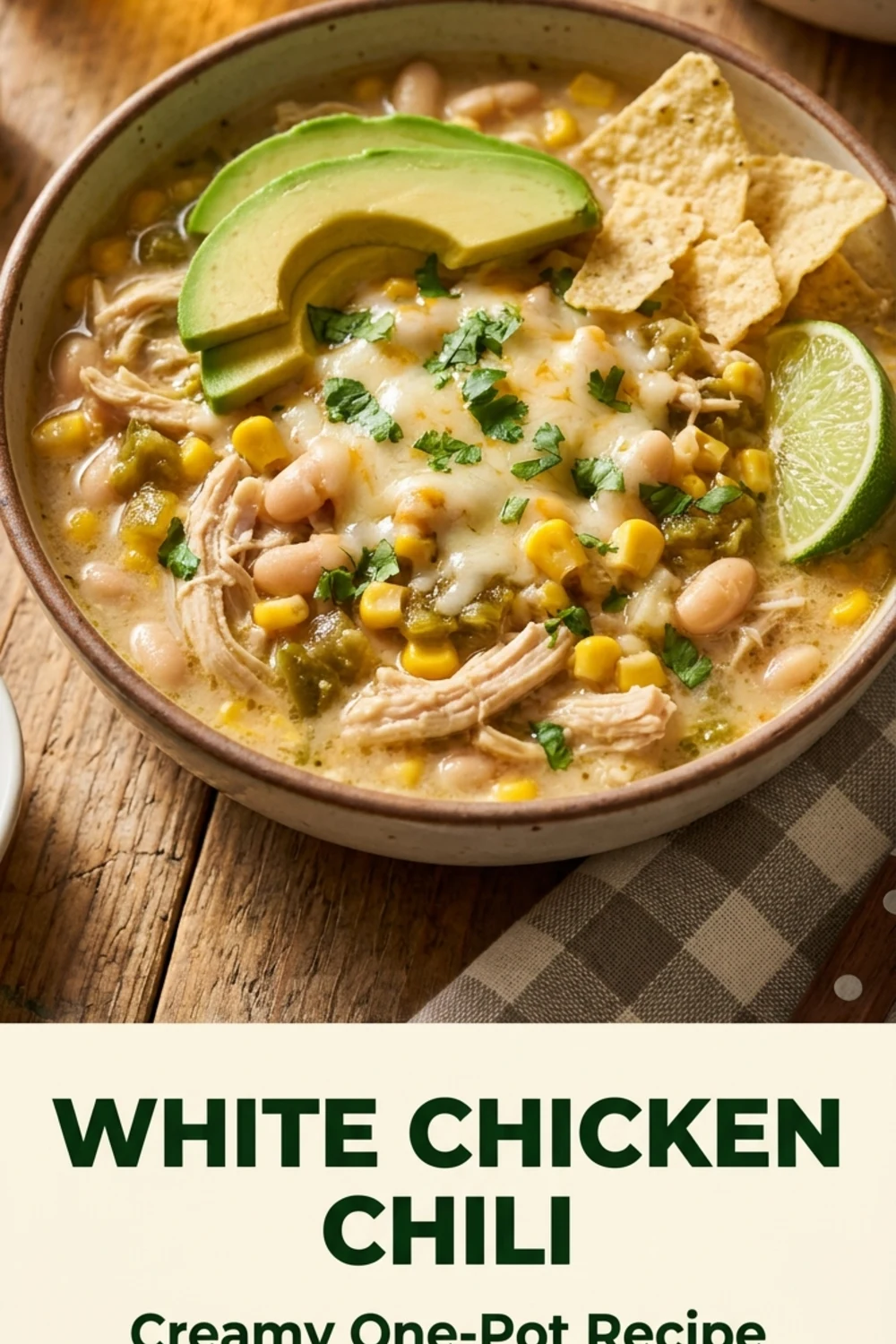 White chicken chili creamy one-pot recipe pin